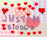 Dibujo Justin Bieber entre corazones pintado por Maste