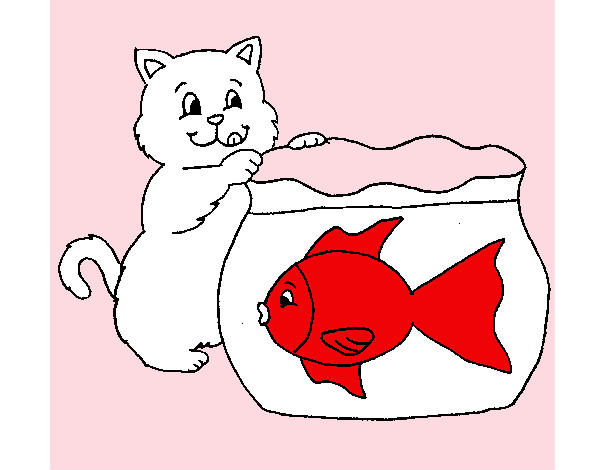 Dibujo Gato y pez pintado por dorissamud