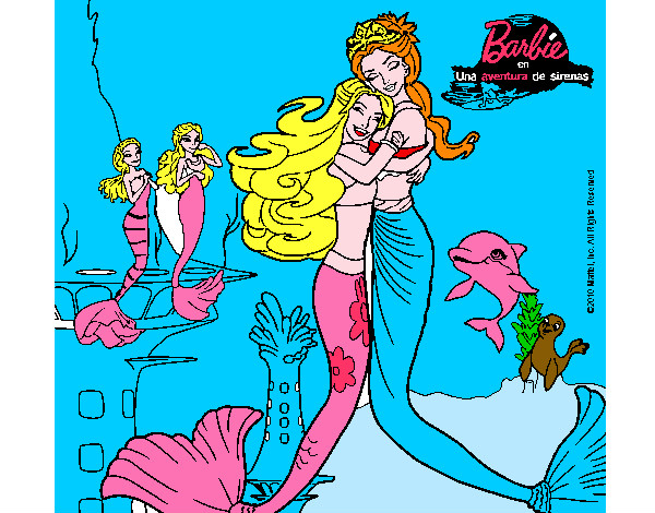 Dibujo Barbie sirena y la reina sirena pintado por jhorgelis