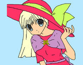 Dibujo Chica con sombrero pamela pintado por Colorain
