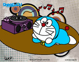 Dibujo Doraemon escuchando música pintado por robby