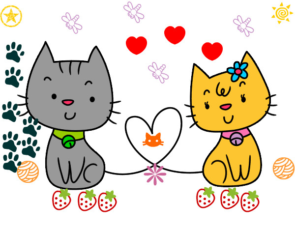 Dibujo Gatos enamorados pintado por mansana