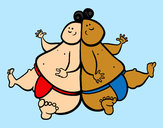 Dibujo Luchadores de sumo pintado por florcita02