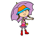 Dibujo Niña con paraguas pintado por mansana