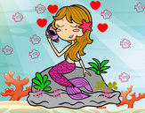 Dibujo Sirena sentada en una roca con una caracola pintado por Pam-Abi