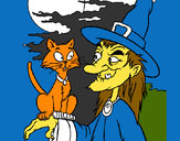 Dibujo Bruja y gato pintado por Cielo_roja