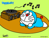 Dibujo Doraemon escuchando música pintado por Partygirl