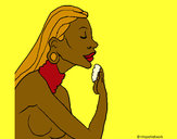 Dibujo Mujer protegiendose la piel pintado por amalia