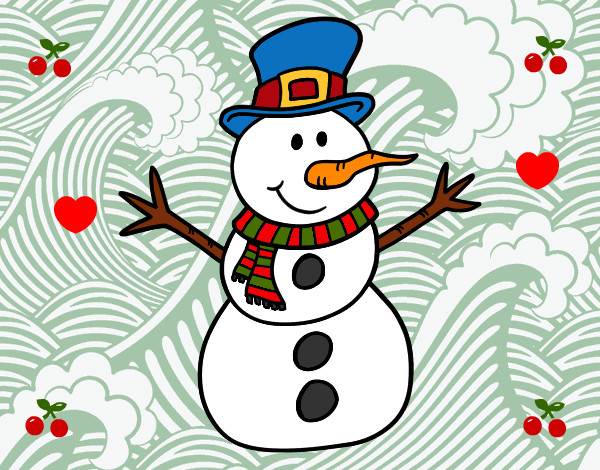 Dibujo Muñeco de nieve con sombrero pintado por alisse14