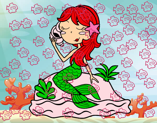 Dibujo Sirena sentada en una roca con una caracola pintado por maria2784