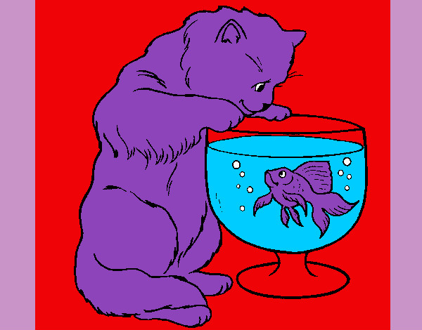 Dibujo Gato mirando al pez pintado por finncat