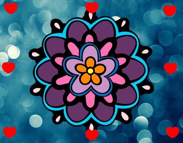 Dibujo Mándala con una flor pintado por brillanty