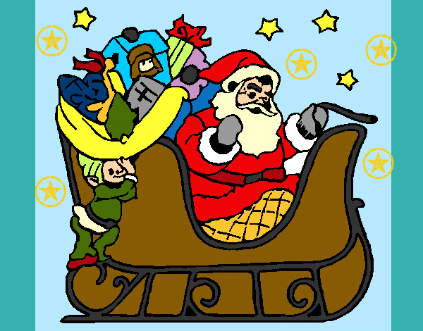 Dibujo Papa Noel en su trineo pintado por peki