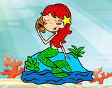 Dibujo Sirena sentada en una roca con una caracola pintado por camila603