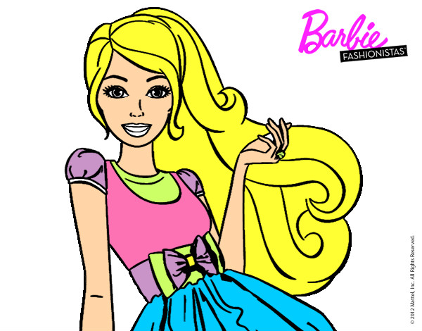 Dibujo Barbie con su vestido con lazo pintado por ducesita