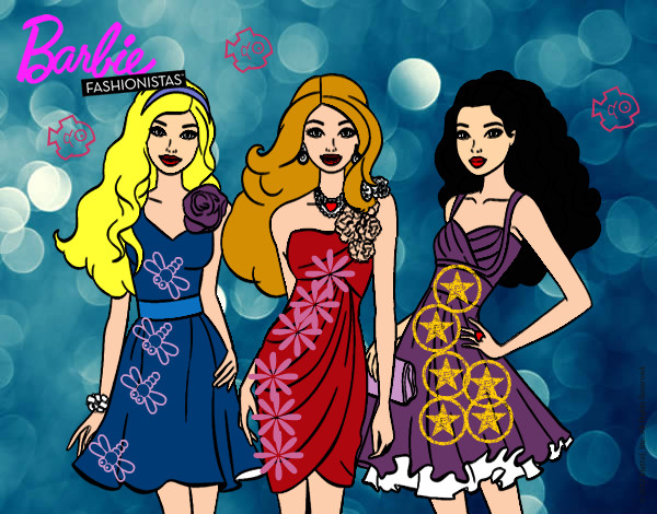 Dibujo Barbie y sus amigas vestidas de fiesta pintado por Anhel