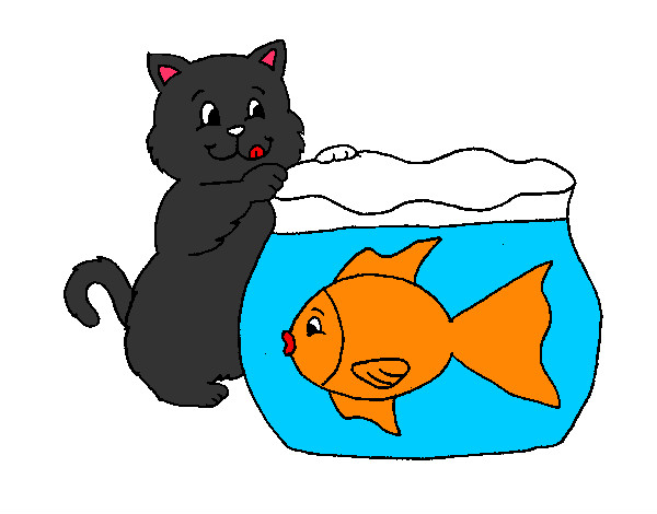 Dibujo Gato y pez pintado por Nikaty