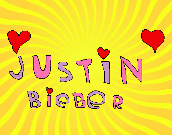 Dibujo Justin Bieber entre corazones pintado por soletes