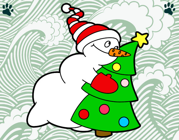 Dibujo Muñeco de nieve abrazando árbol pintado por daniela356