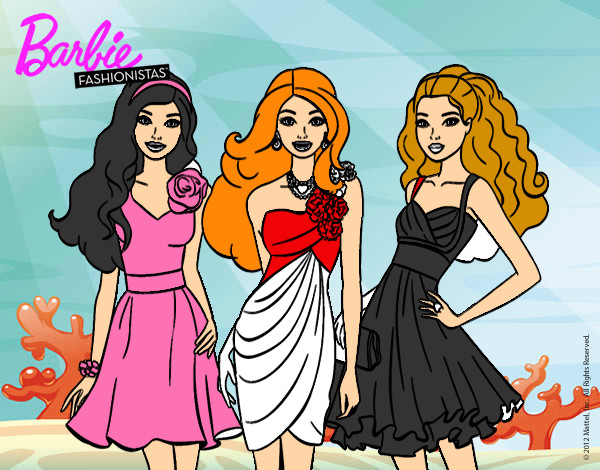Dibujo Barbie y sus amigas vestidas de fiesta pintado por gersonitis