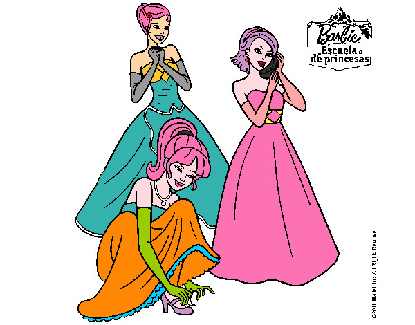 Dibujo Barbie y sus amigas vestidas de gala pintado por BARBILI