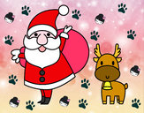 Dibujo Papá Noel y un reno pintado por Merruy