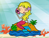 Dibujo Sirena sentada en una roca con una caracola pintado por LeyDan