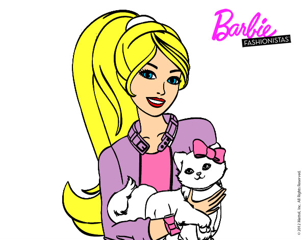 Dibujo Barbie con su linda gatita pintado por lucelena