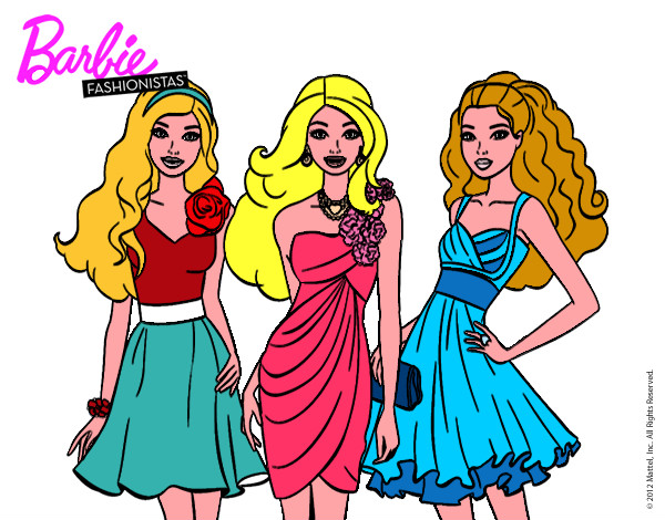 Dibujo Barbie y sus amigas vestidas de fiesta pintado por beti