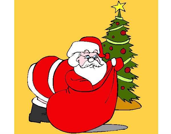 Dibujo Papa Noel repartiendo regalos 1 pintado por beti