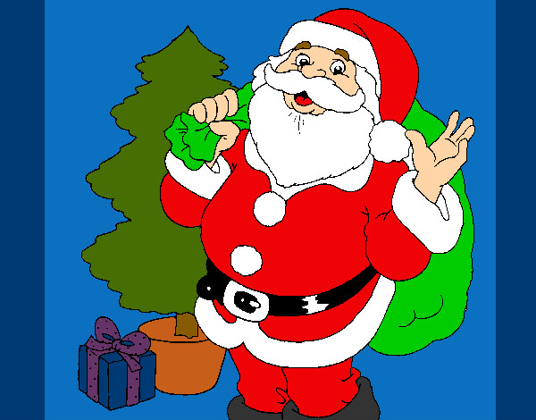 Dibujo Santa Claus y un árbol de navidad pintado por sofia04