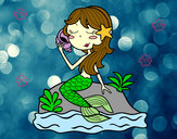 Dibujo Sirena sentada en una roca con una caracola pintado por brichy