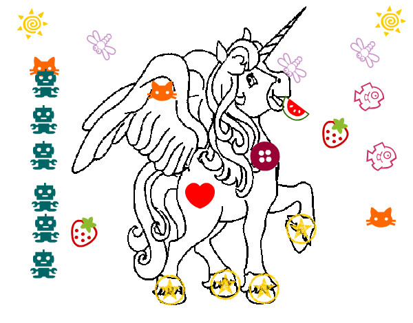 Dibujo Unicornio con alas pintado por camiliona