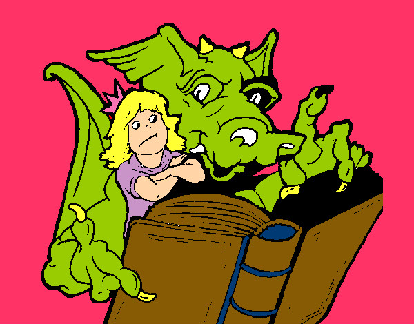 Dragón, chica y libro