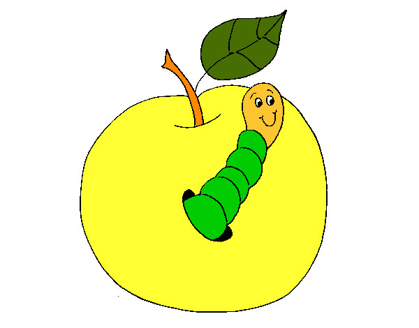 Dibujo Manzana con gusano pintado por eleit