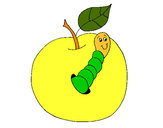 Dibujo Manzana con gusano pintado por eleit