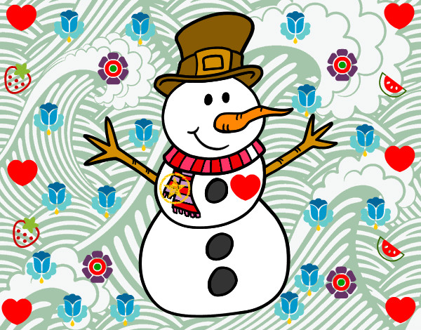 Dibujo Muñeco de nieve con sombrero pintado por maluci