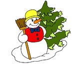 Dibujo Muñeco de nieve y árbol navideño pintado por ghop