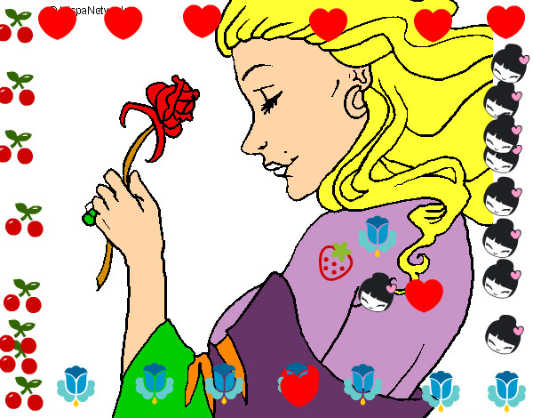 Dibujo Princesa con una rosa pintado por soletes