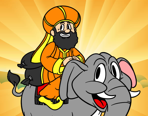 Rey Baltazar sobre su elefante