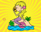 Dibujo Sirena sentada en una roca con una caracola pintado por Direction1