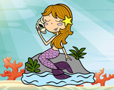 Dibujo Sirena sentada en una roca con una caracola pintado por michelleal