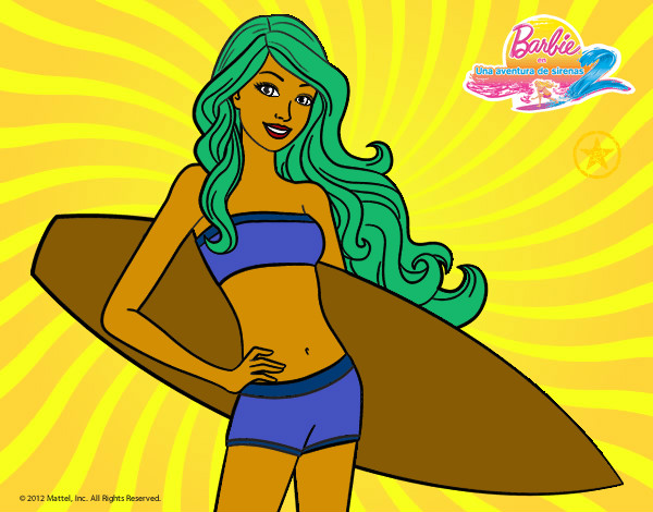 Dibujo Barbie con tabla de surf pintado por yireth