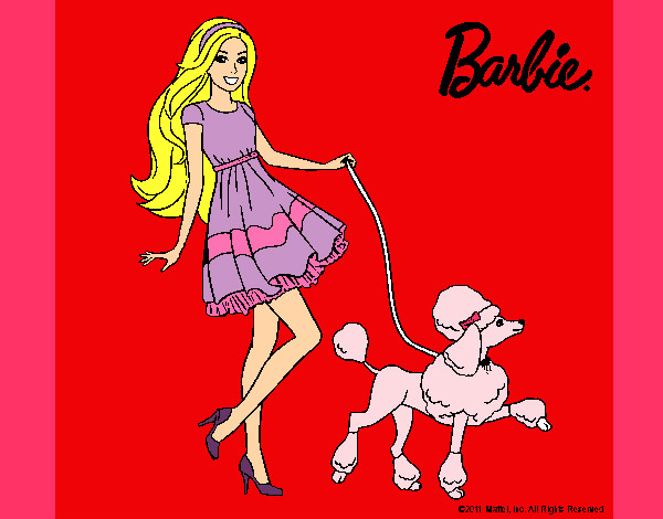 Dibujo Barbie paseando a su mascota pintado por sofia04