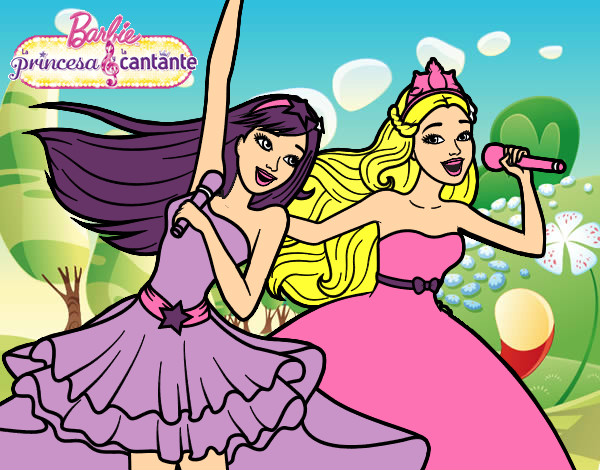Dibujo Barbie y la princesa cantando pintado por claudiap42