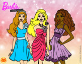 Dibujo Barbie y sus amigas vestidas de fiesta pintado por -Rainbowg-