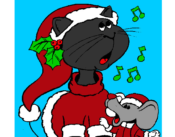 Dibujo Gato y ratón navideños pintado por UNICORNIO2