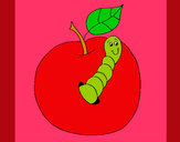 Dibujo Manzana con gusano pintado por melyna