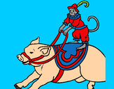 Dibujo Mono y cerdo pintado por amalia