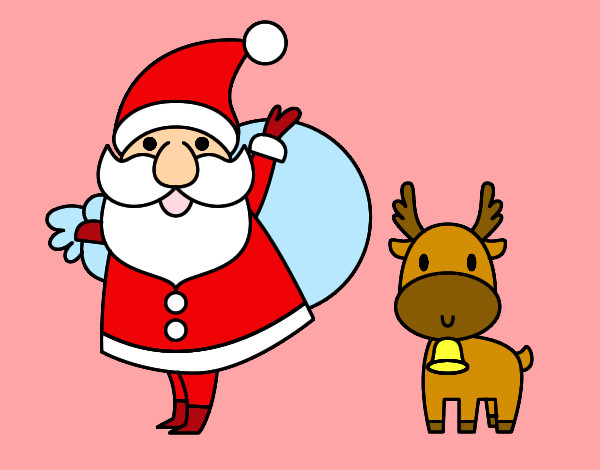 Dibujo Papá Noel y un reno pintado por anto22